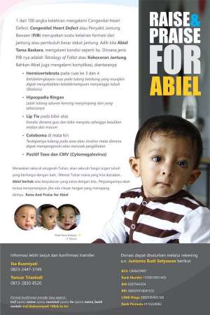 Raise & Praise for Abiel, yuk donasi utk adik kita Abiel Tama Baskara yang mengalami Congenital Heart Defect