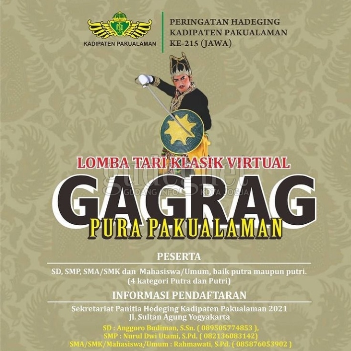 Peringati Hadeging Ke-215, Pakualaman Gelar Lomba Tari Klasik Virtual, Ini Persyaratannya