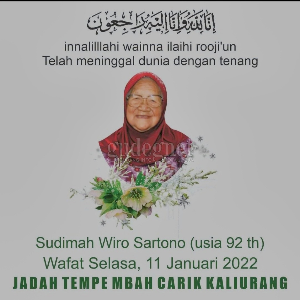 Sudimah Wiro Sartono 'Mbah Carik Jadah Tempe' Tutup Usia, Dimakamkan Siang Ini Sudimah Wiro Sartono 'Mbah Carik Jadah Tempe' Tutup Usia, Dimakamkan Siang Ini